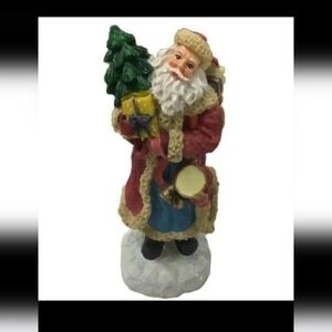 GIFT COLLECTION 10in SANTA FIGURINE WITH TREE AND GIFTS HAND PAINTED POLYRESIN